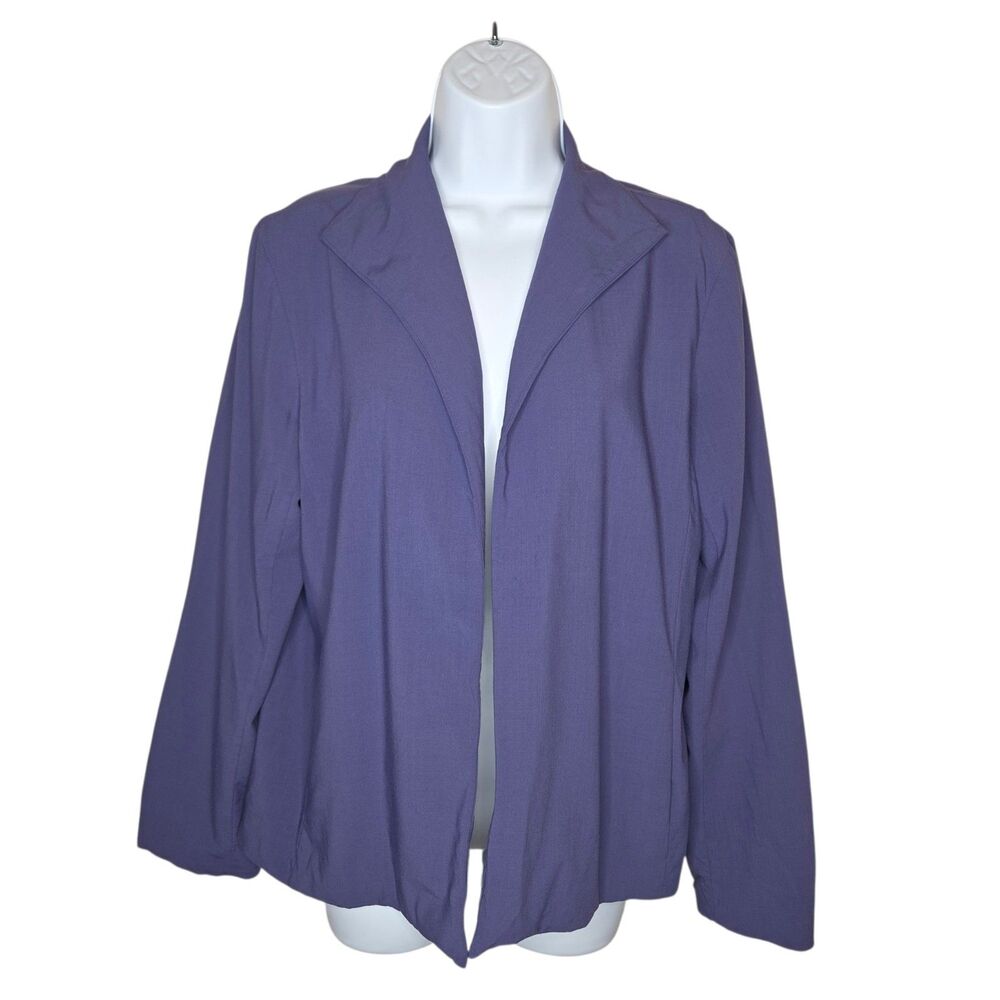 Eileen Fisher Viscose Virgin Wool Blend Open Front Blazer Jacket Purple Large